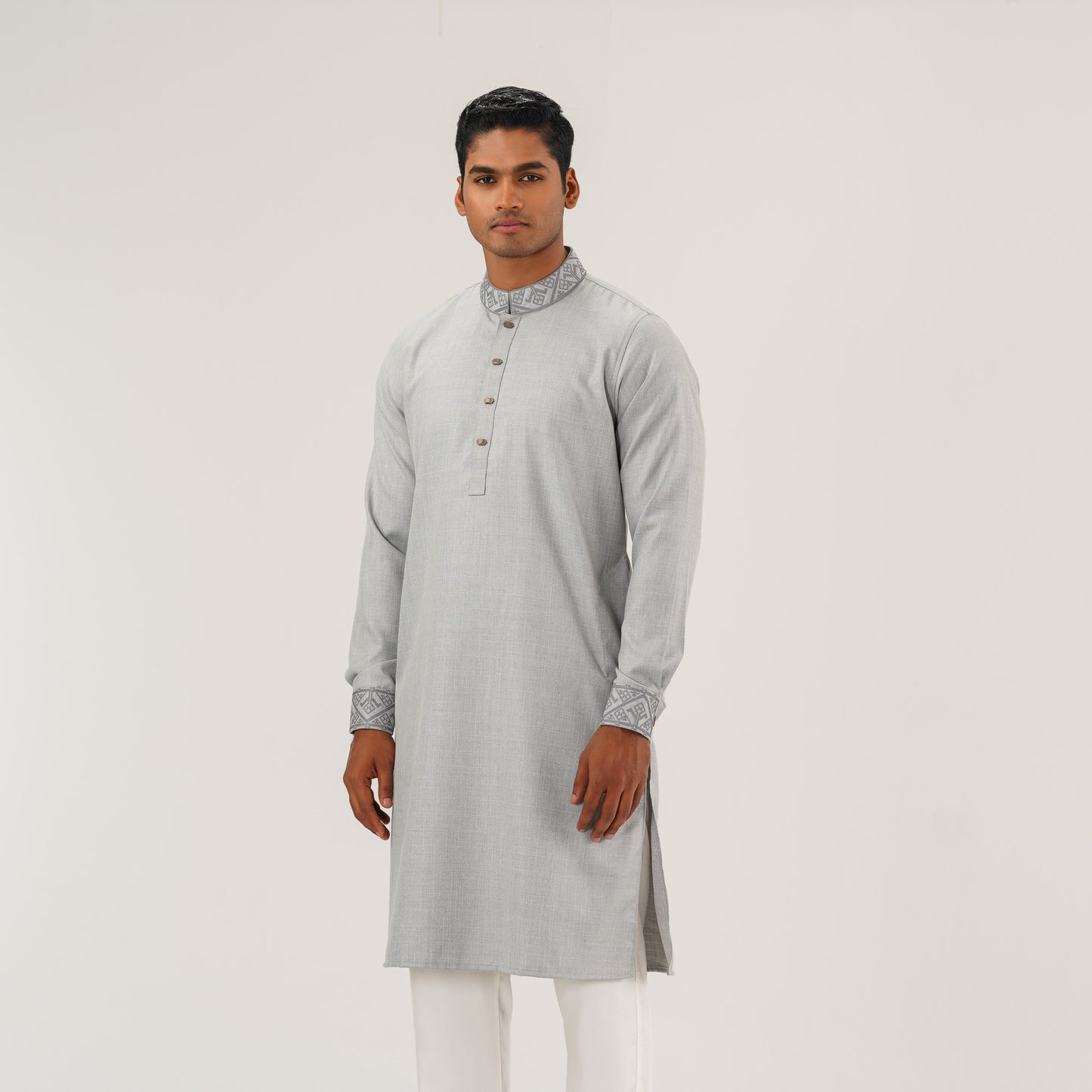 Mens Ash Embroidered Panjabi