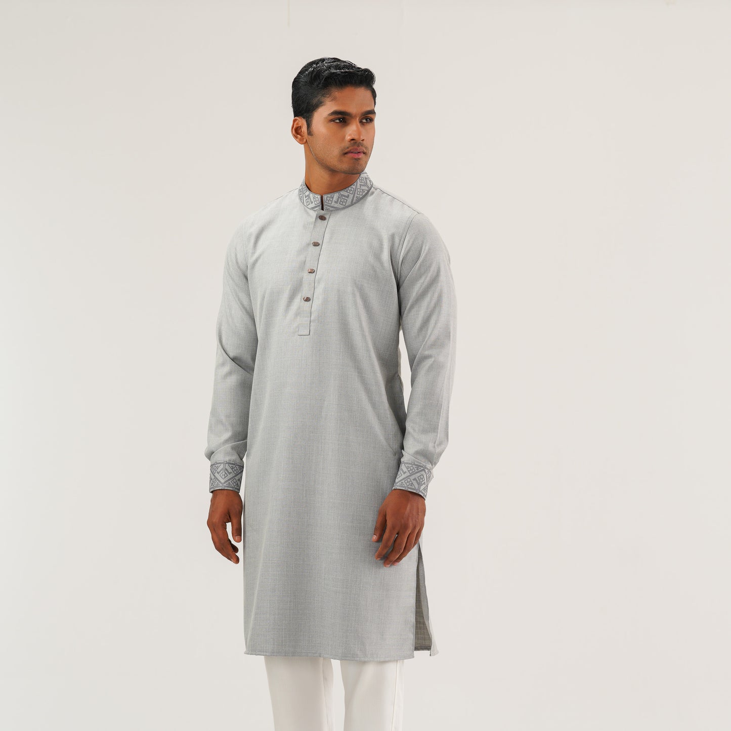 Mens Ash Embroidered Panjabi