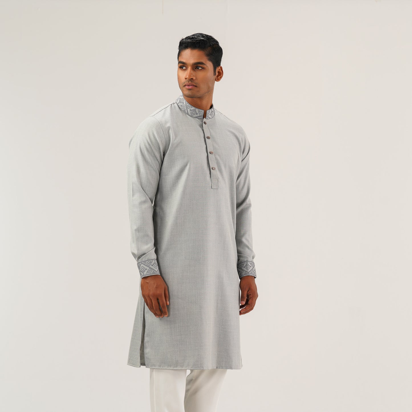 Mens Ash Embroidered Panjabi