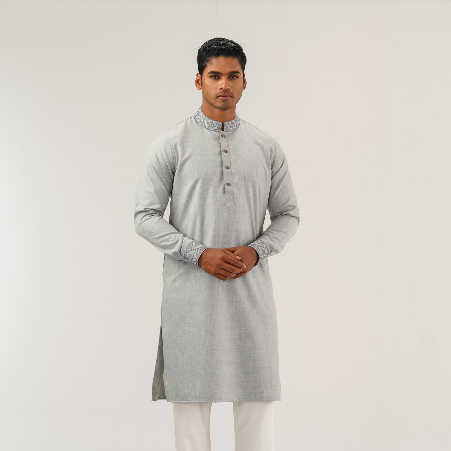 Mens Ash Embroidered Panjabi