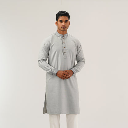 Mens Ash Embroidered Panjabi