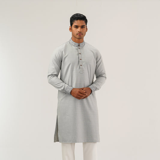 Mens Ash Embroidered Panjabi