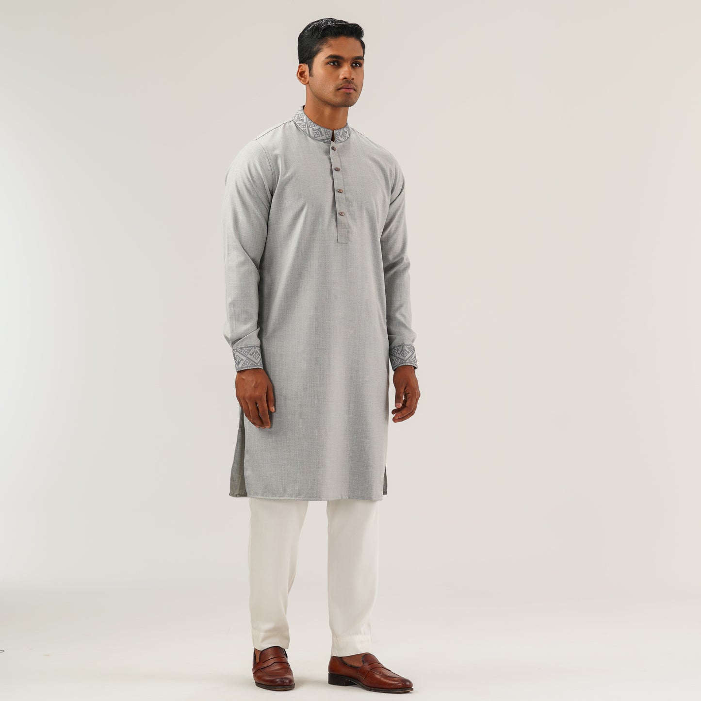 Mens Ash Embroidered Panjabi