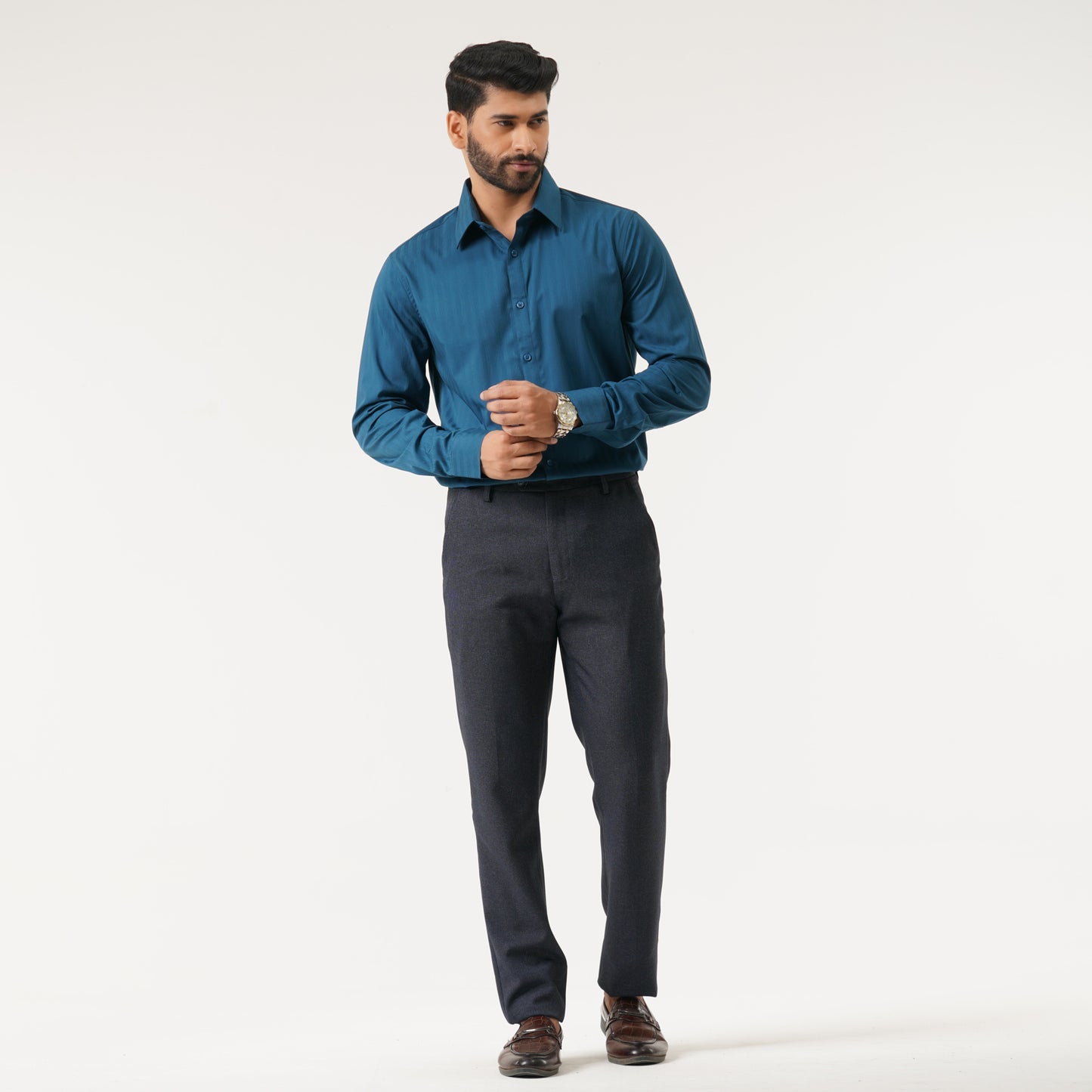 Mens Teal Blue Semi Formal Shirt