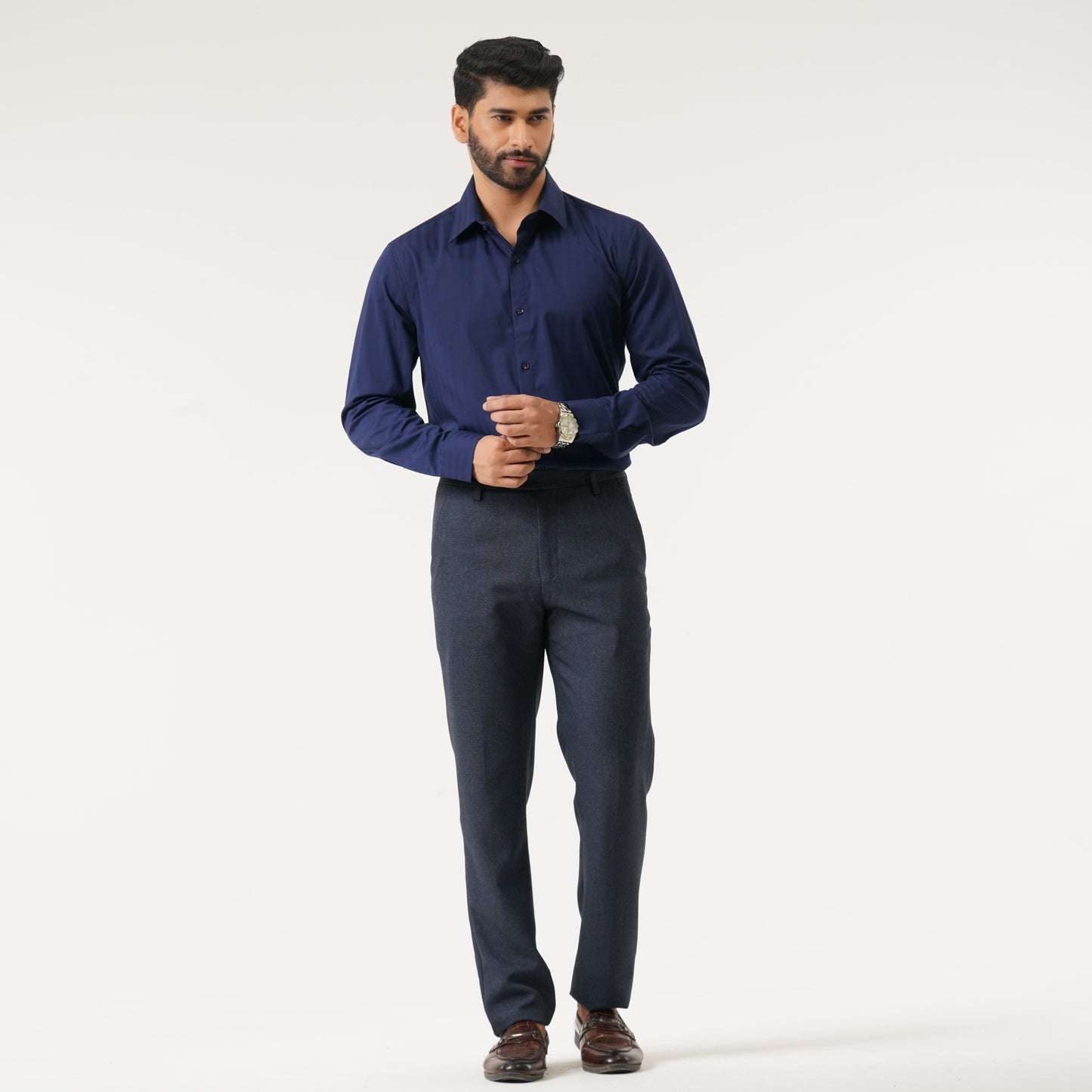 Mens Navy Blue Semi Formal Shirt