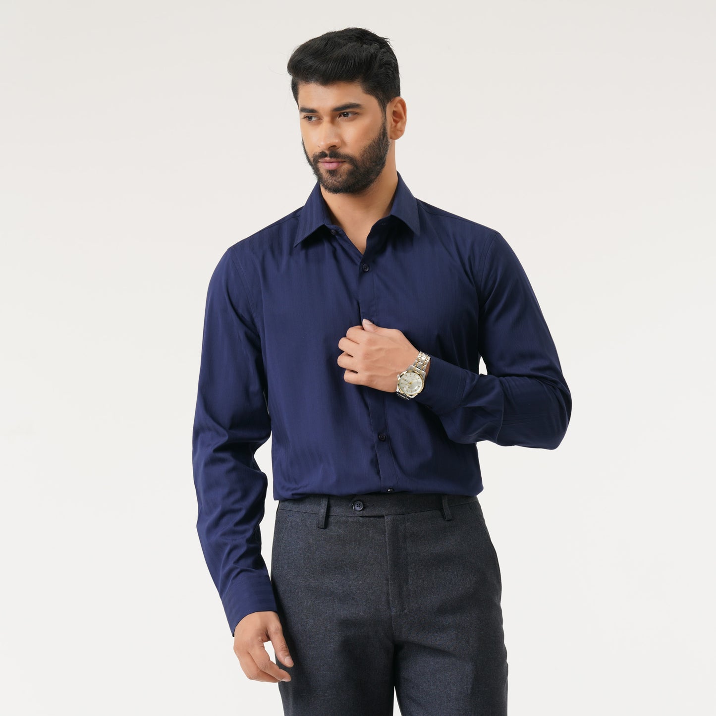 Mens Navy Blue Semi Formal Shirt