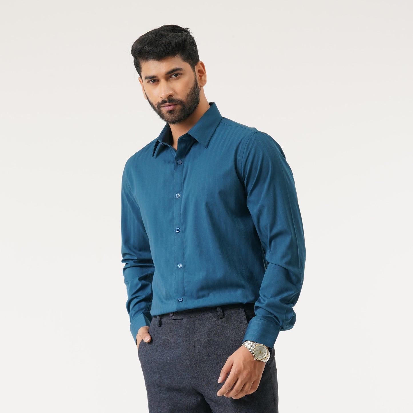 Mens Teal Blue Semi Formal Shirt