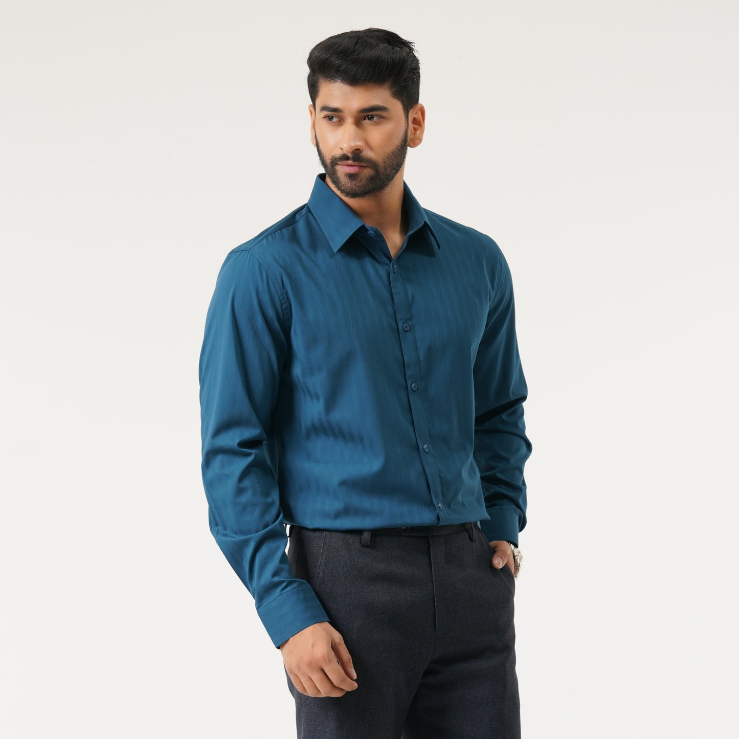 Mens Teal Blue Semi Formal Shirt