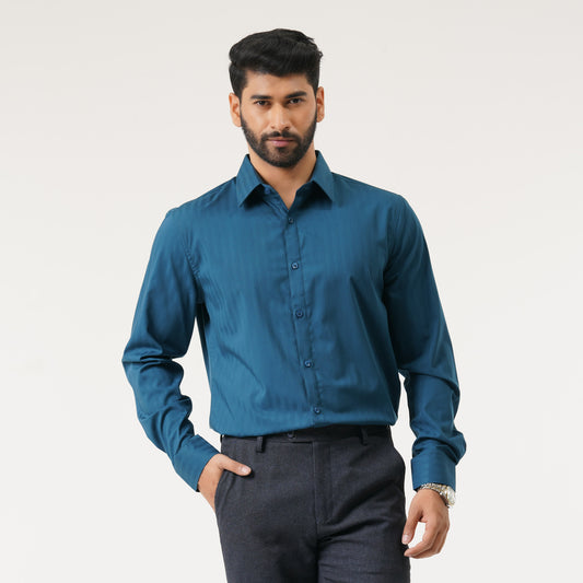 Mens Teal Blue Semi Formal Shirt