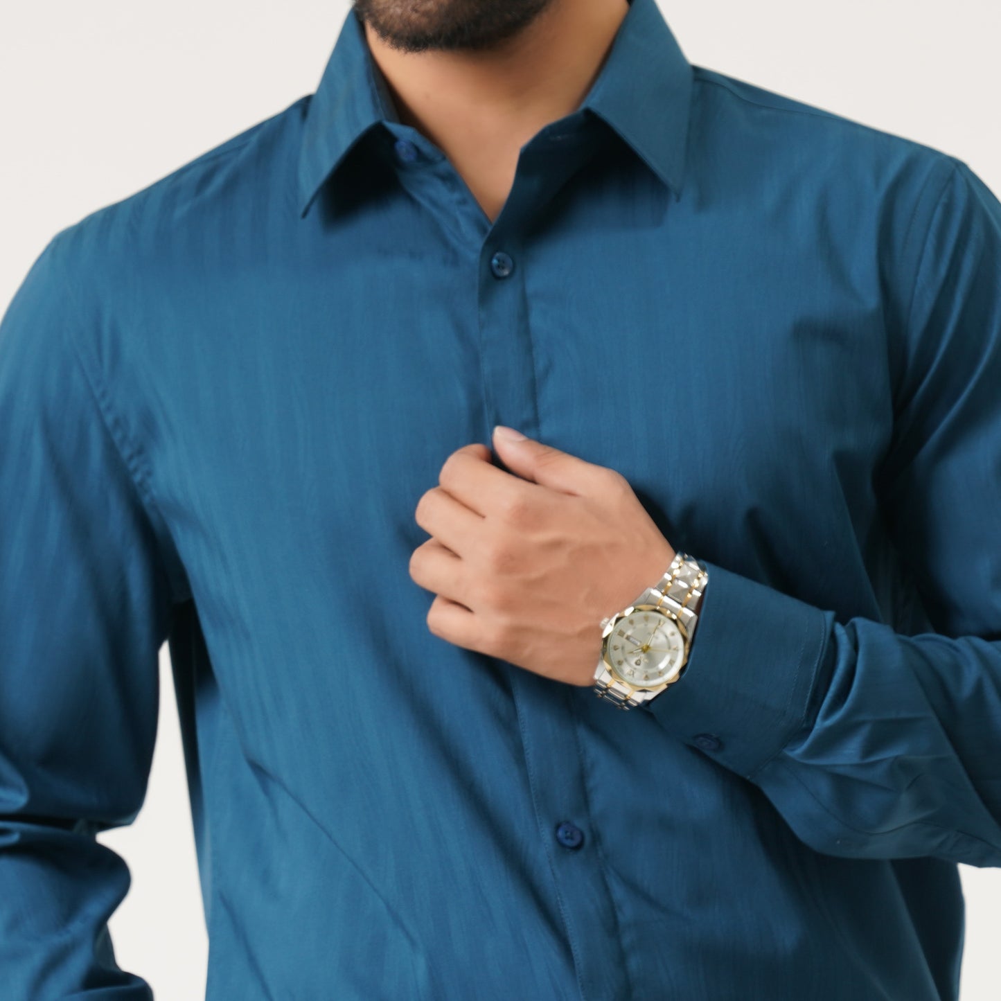 Mens Teal Blue Semi Formal Shirt