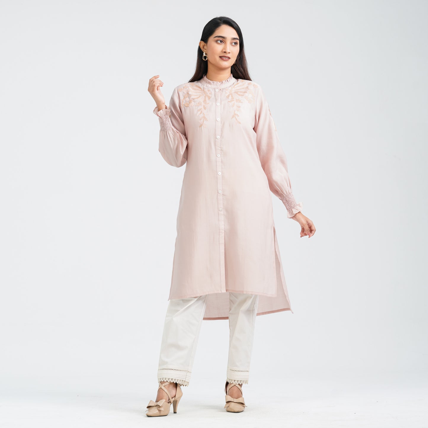 Women’s Peach Embroidered Two Piece Set