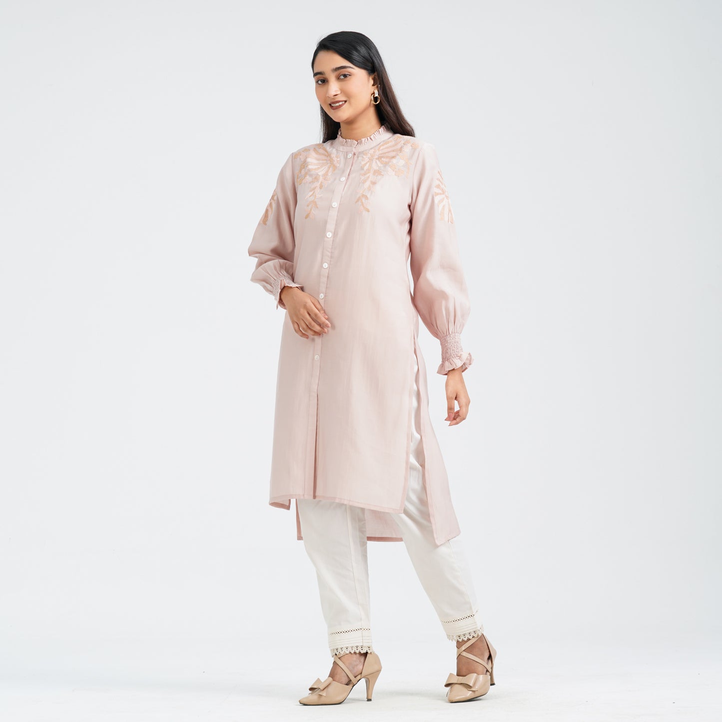 Women’s Peach Embroidered Two Piece Set