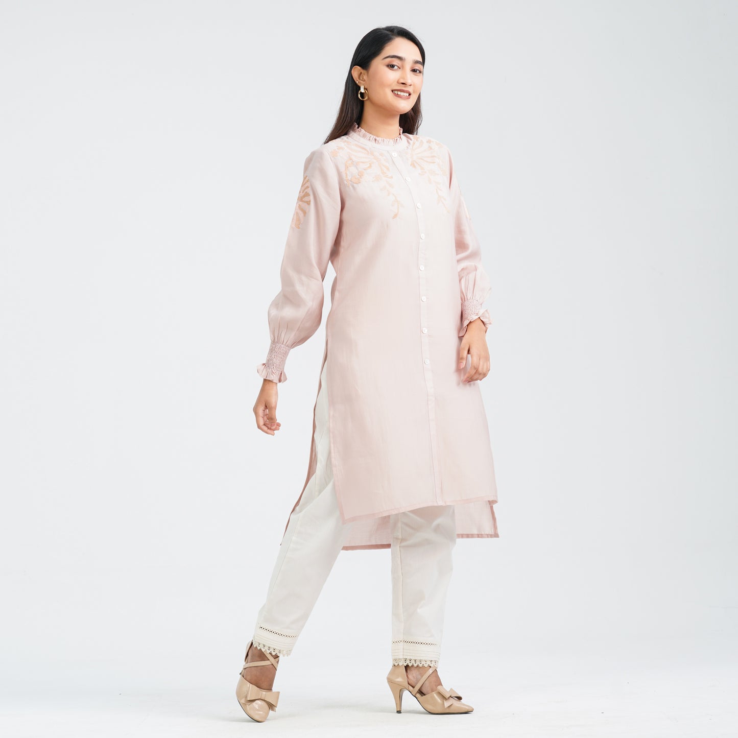 Women’s Peach Embroidered Two Piece Set