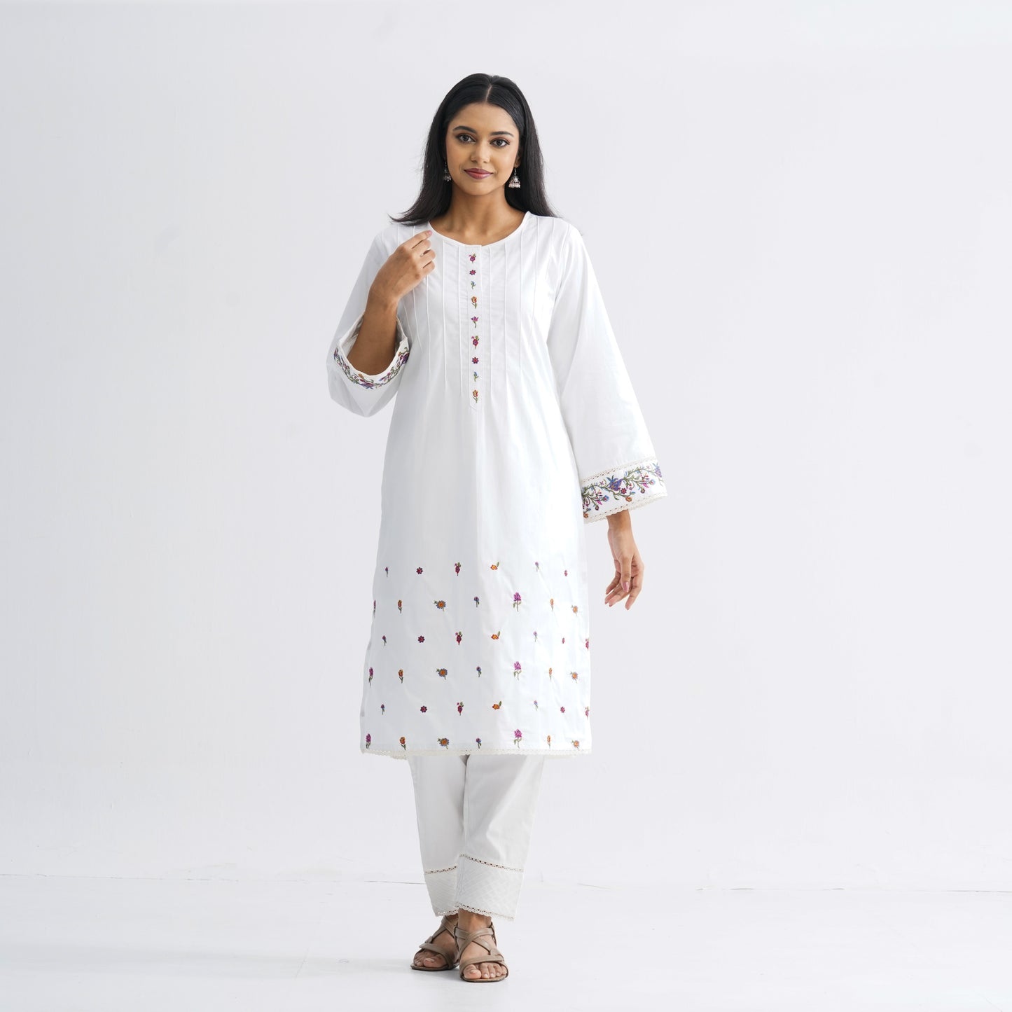 Women’s White Embroidered Two-Piece Set