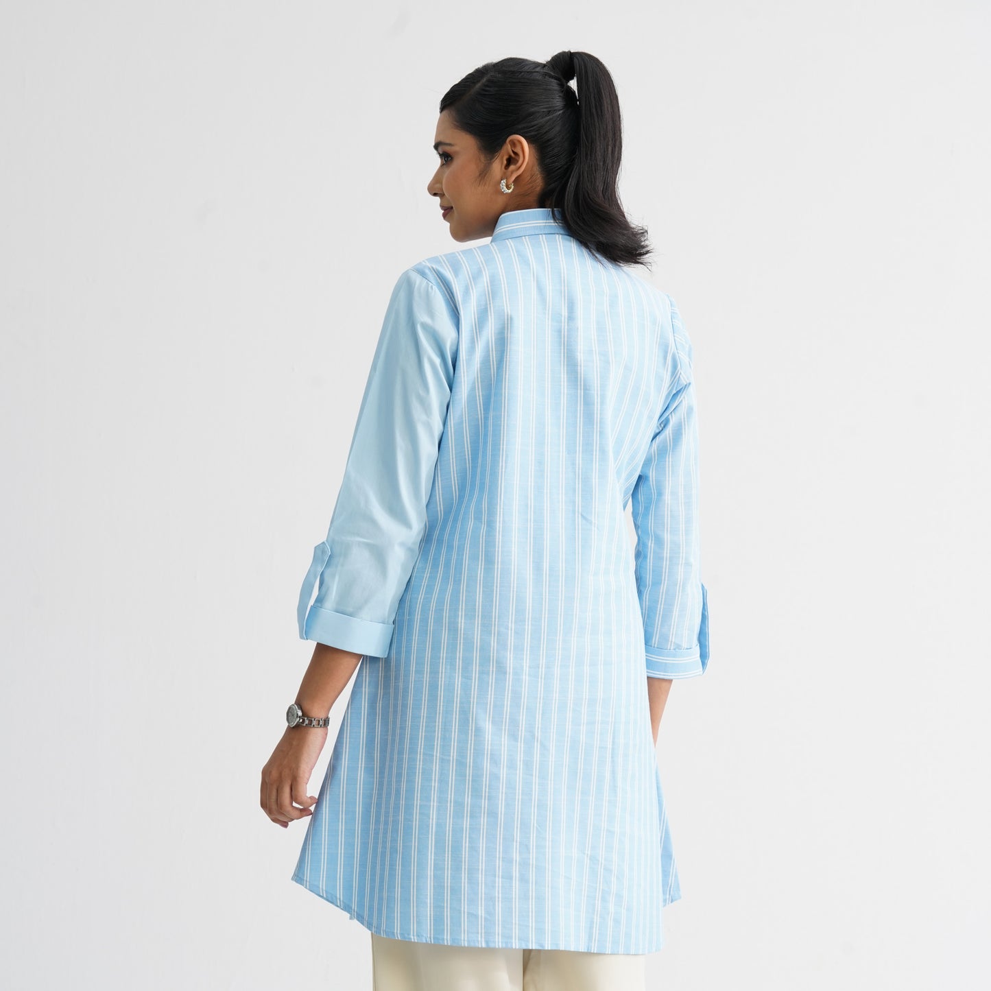 Women’s Sky Blue Floral Embroidered Shirt