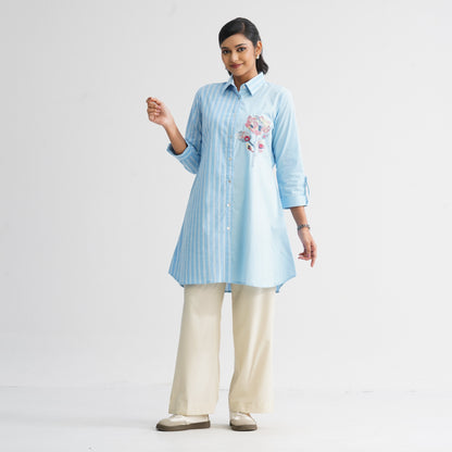 Women’s Sky Blue Floral Embroidered Shirt