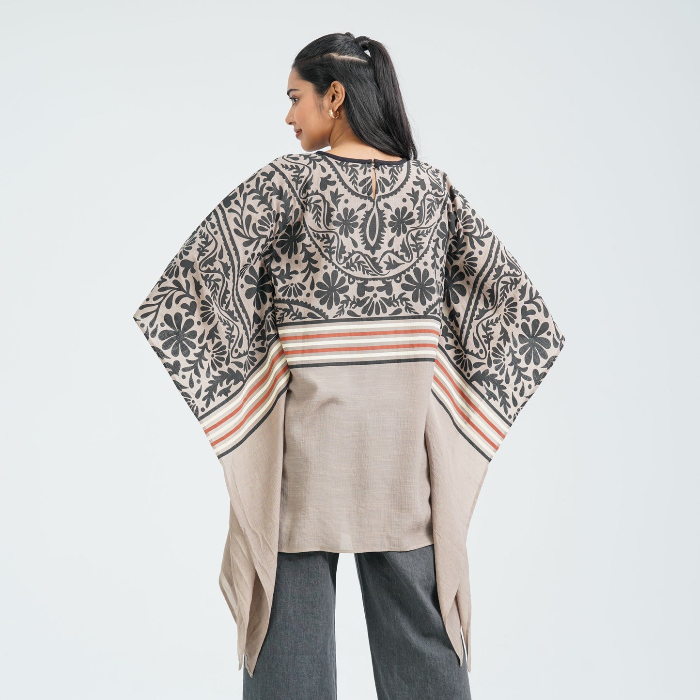 Women’s Floral Brown Mirror Kaftan Top