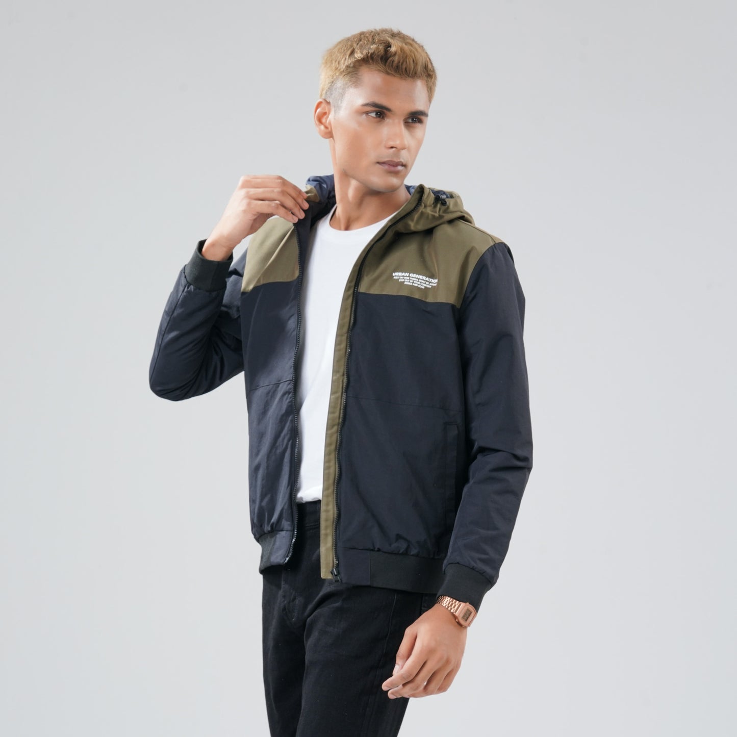 Mens Black & Olive Windbreaker