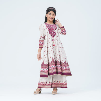 Girl's Burgendy Silk Two Piece Set