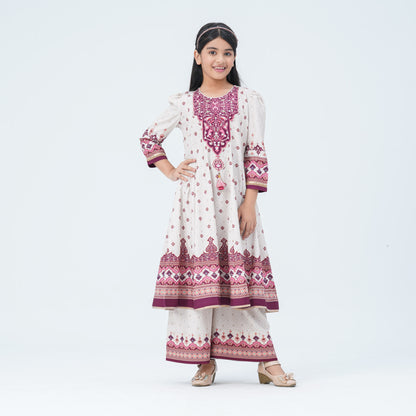 Girl's Burgendy Silk Two Piece Set