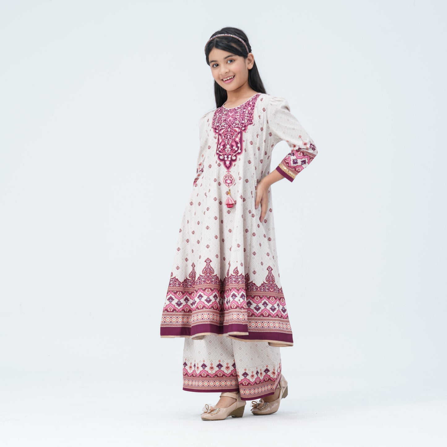 Girl's Burgendy Silk Two Piece Set