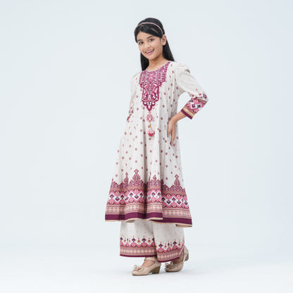Girl's Burgendy Silk Two Piece Set