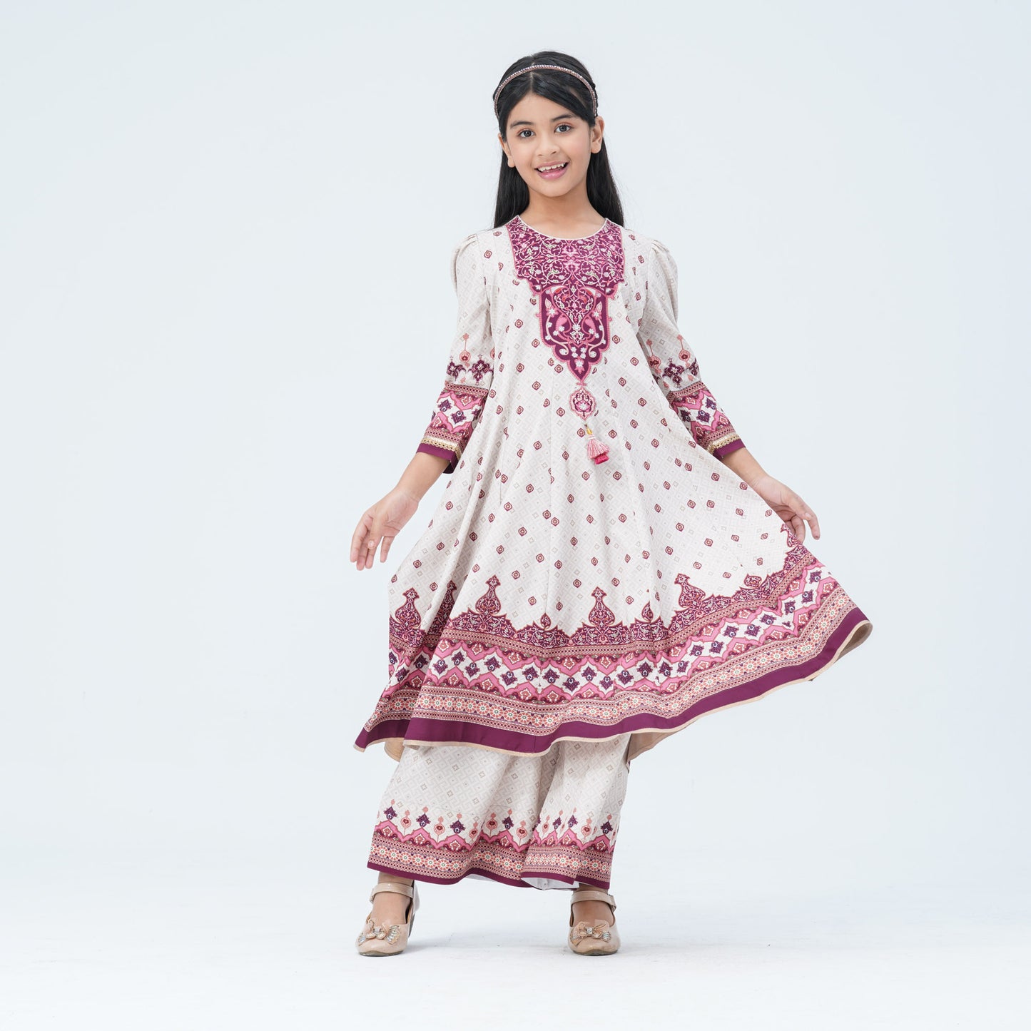 Girl's Burgendy Silk Two Piece Set