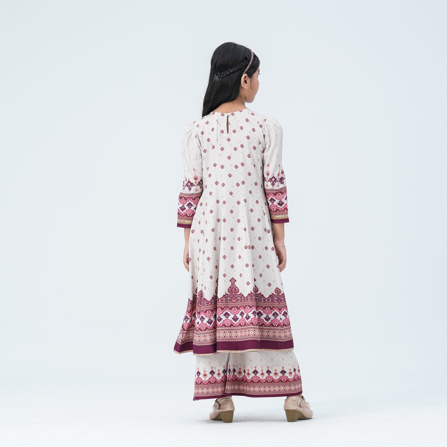 Girl's Burgendy Silk Two Piece Set