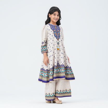 Girl's Blue Silk Two Piece Set
