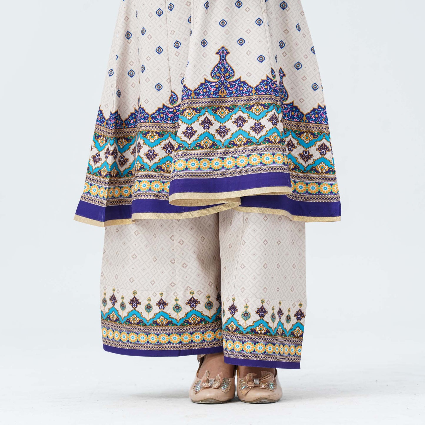 Girl's Blue Silk Two Piece Set