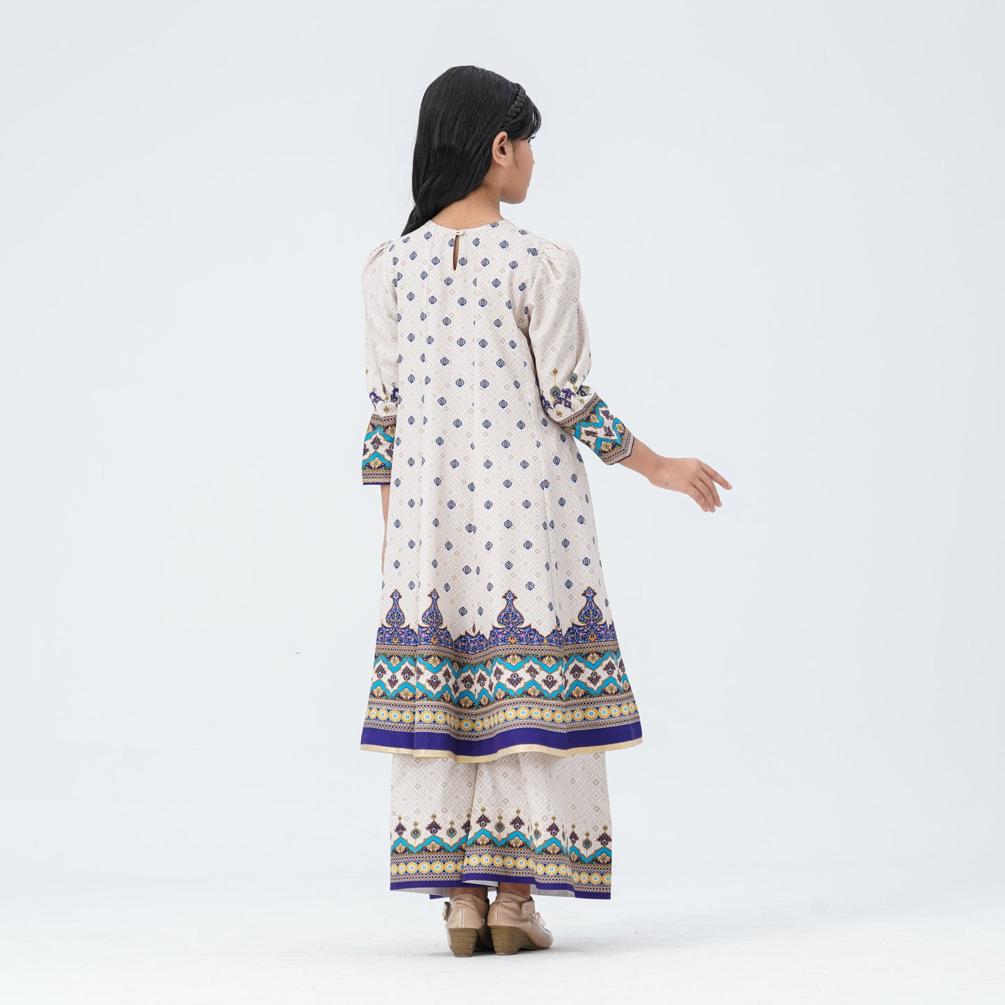 Girl's Blue Silk Two Piece Set