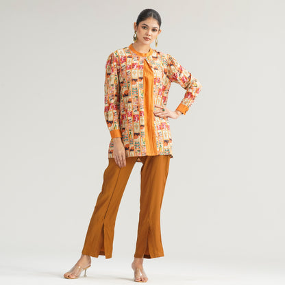 Women Orange Ethnic Two Piece