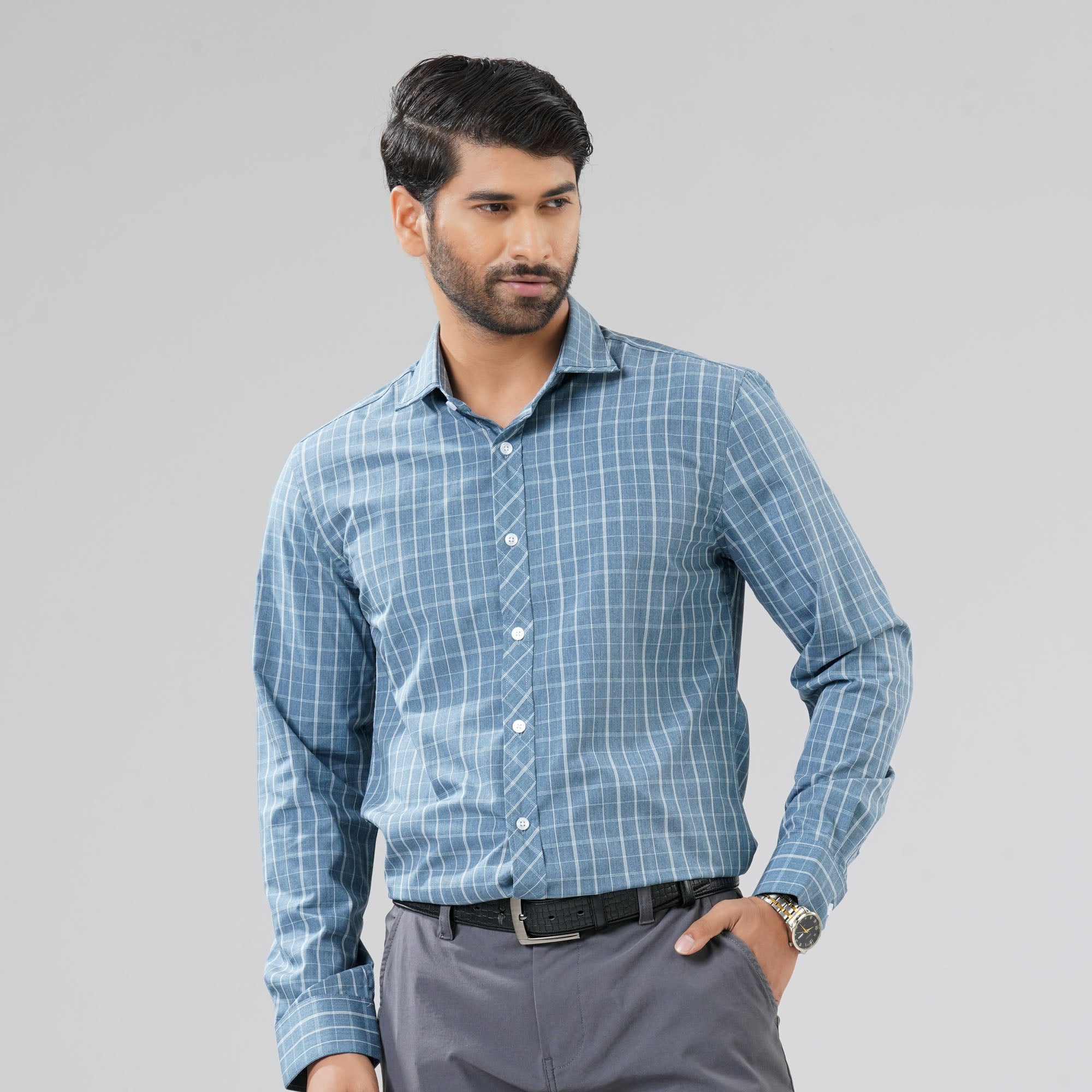 Mens Cotton Blended Blue Check Shirt – TwelveBd