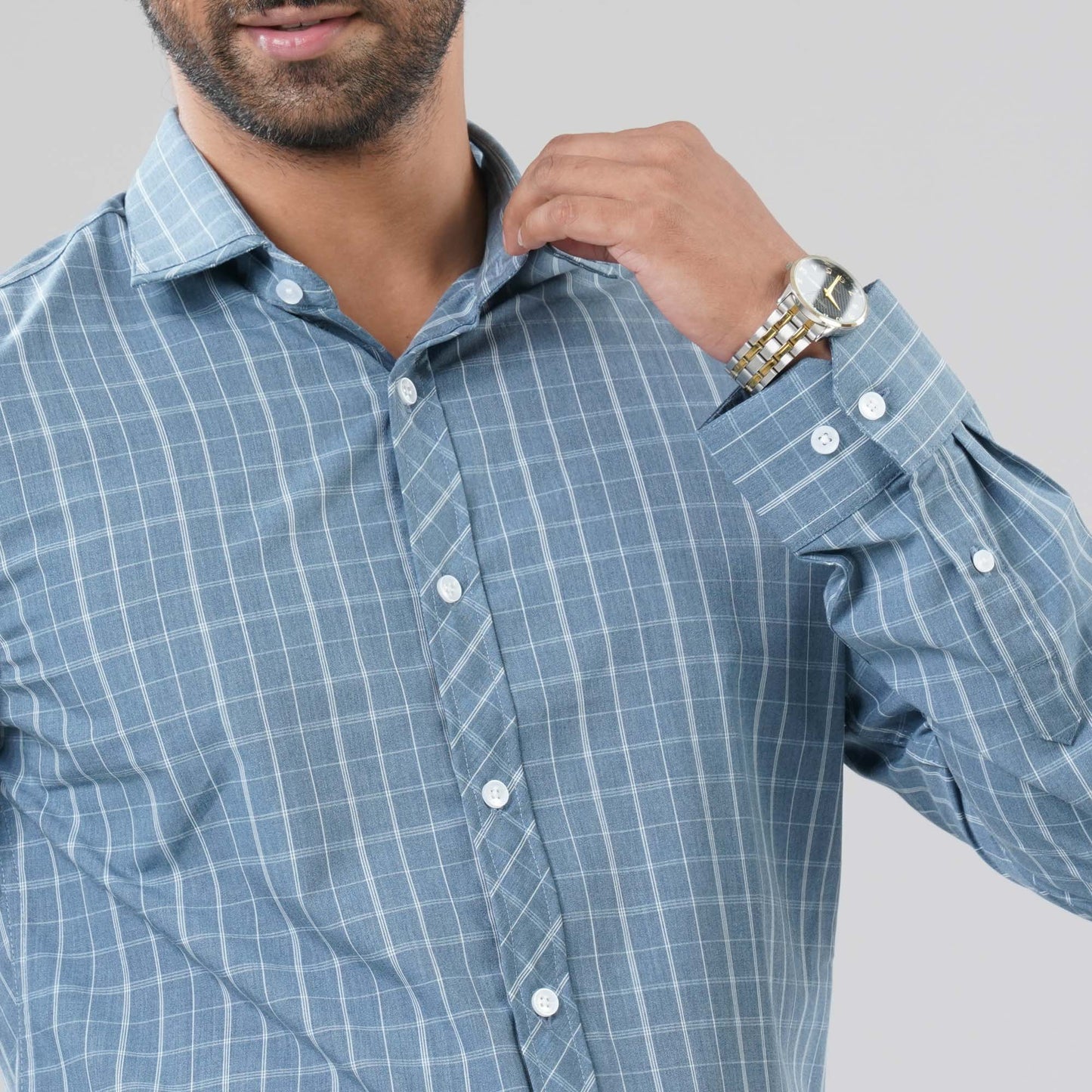 Mens Cotton Blended Blue Check Shirt