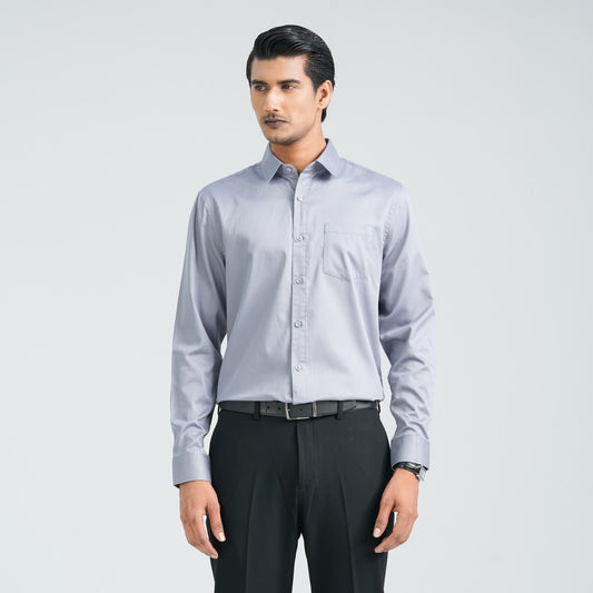 Men’s Grey Satin Lycra Formal Shirt