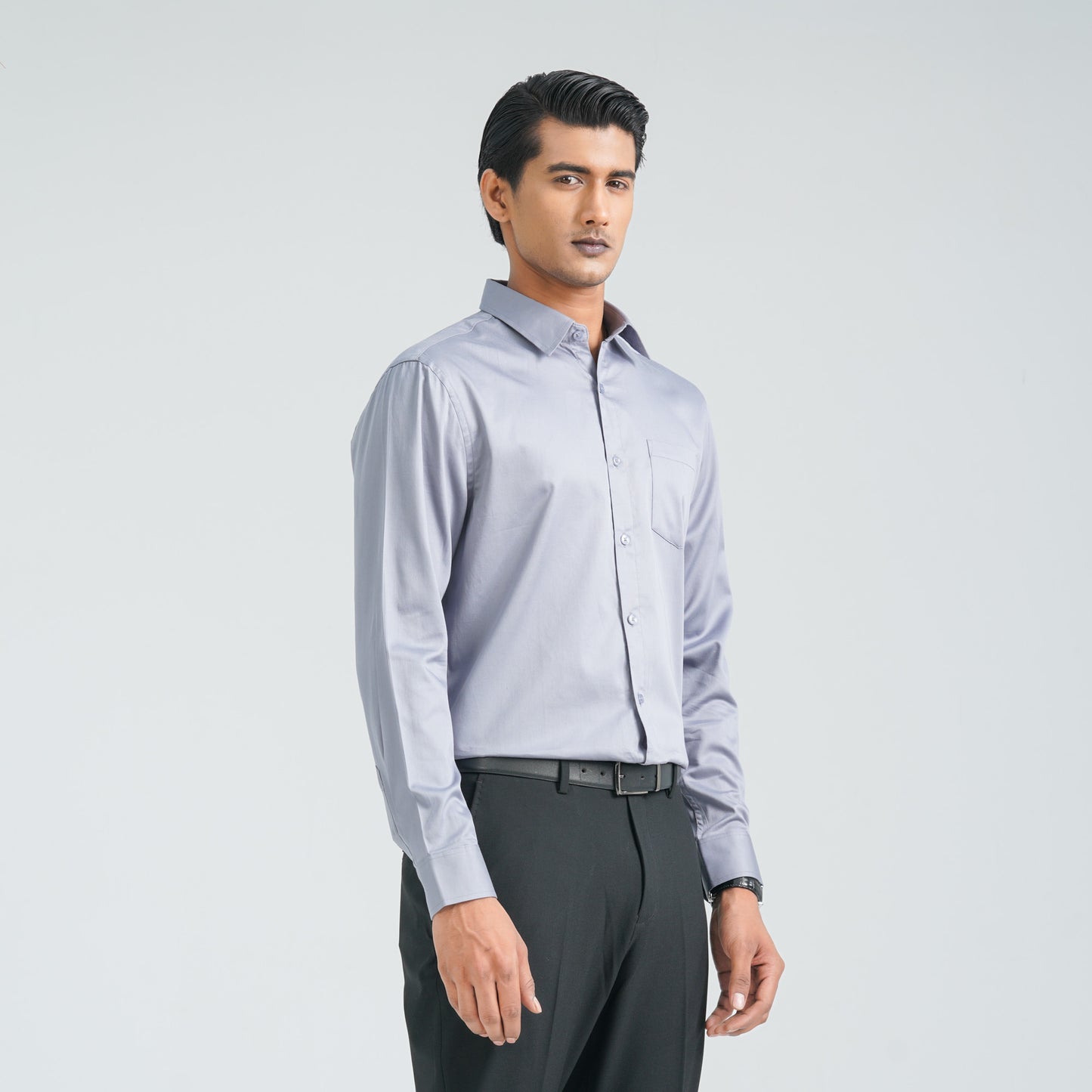 Men’s Grey Satin Lycra Formal Shirt