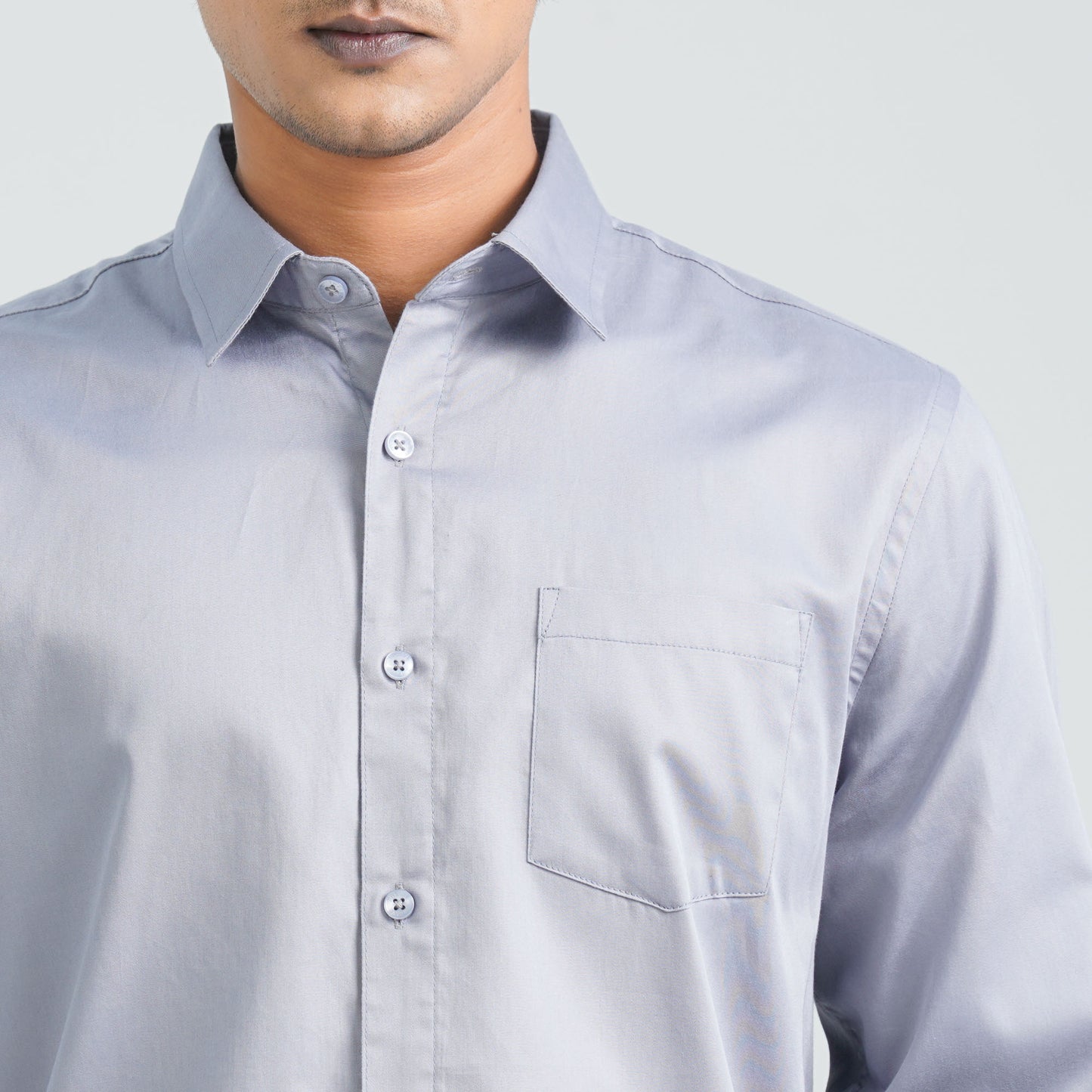 Men’s Grey Satin Lycra Formal Shirt