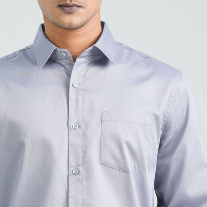 Men’s Grey Satin Lycra Formal Shirt