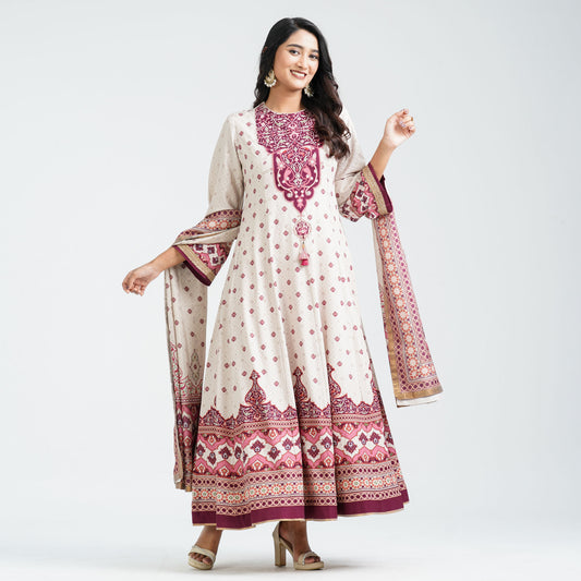 Women’s Embroidered Burgundy Silk Gown