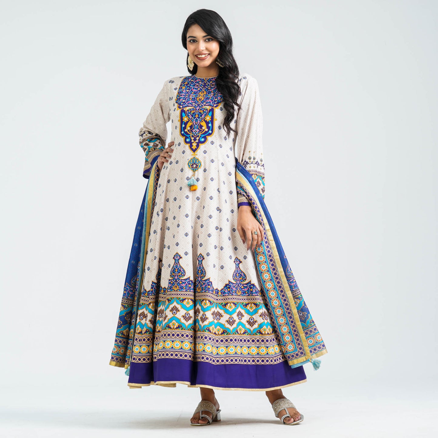 Women’s Embroidered Blue Silk Gown