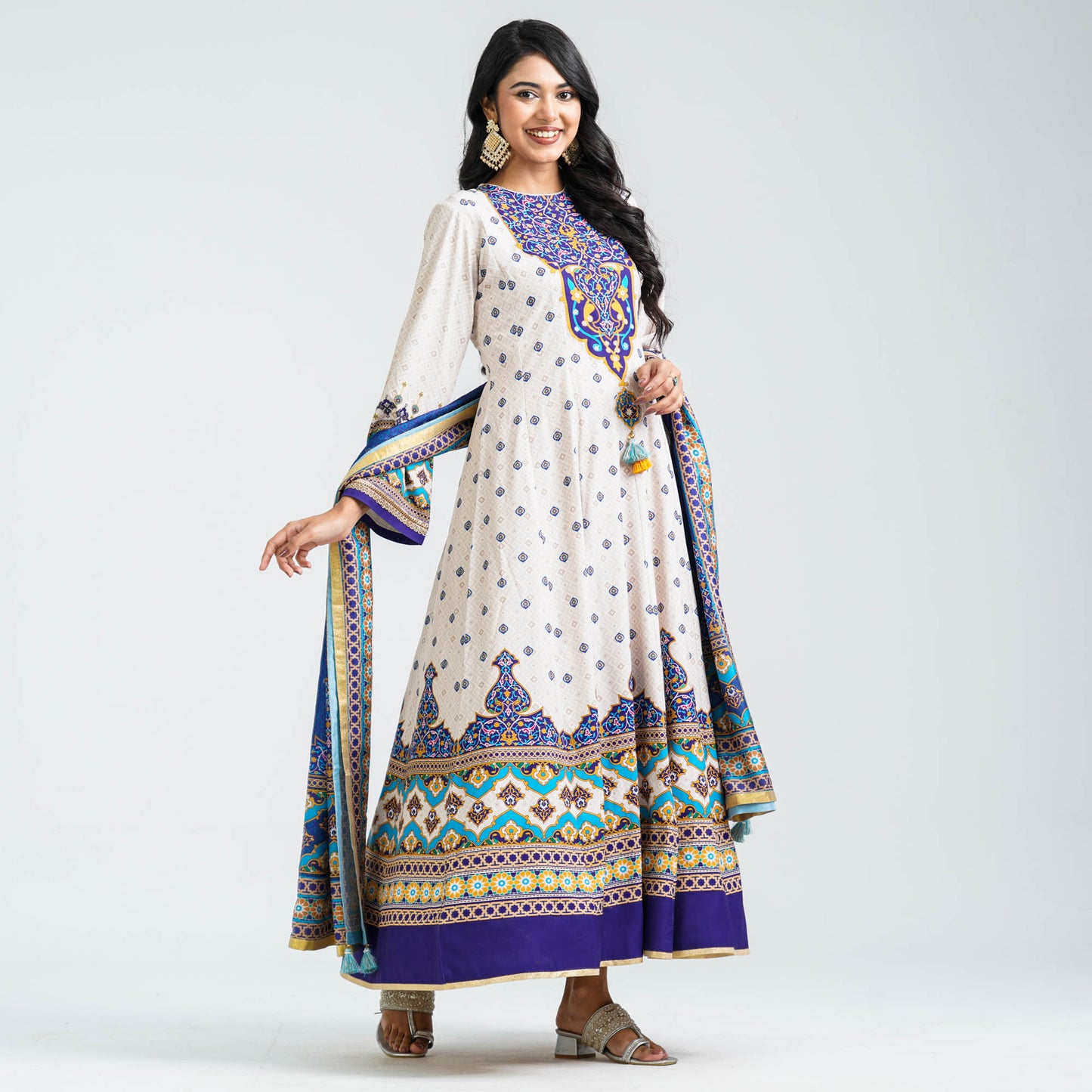 Women’s Embroidered Blue Silk Gown