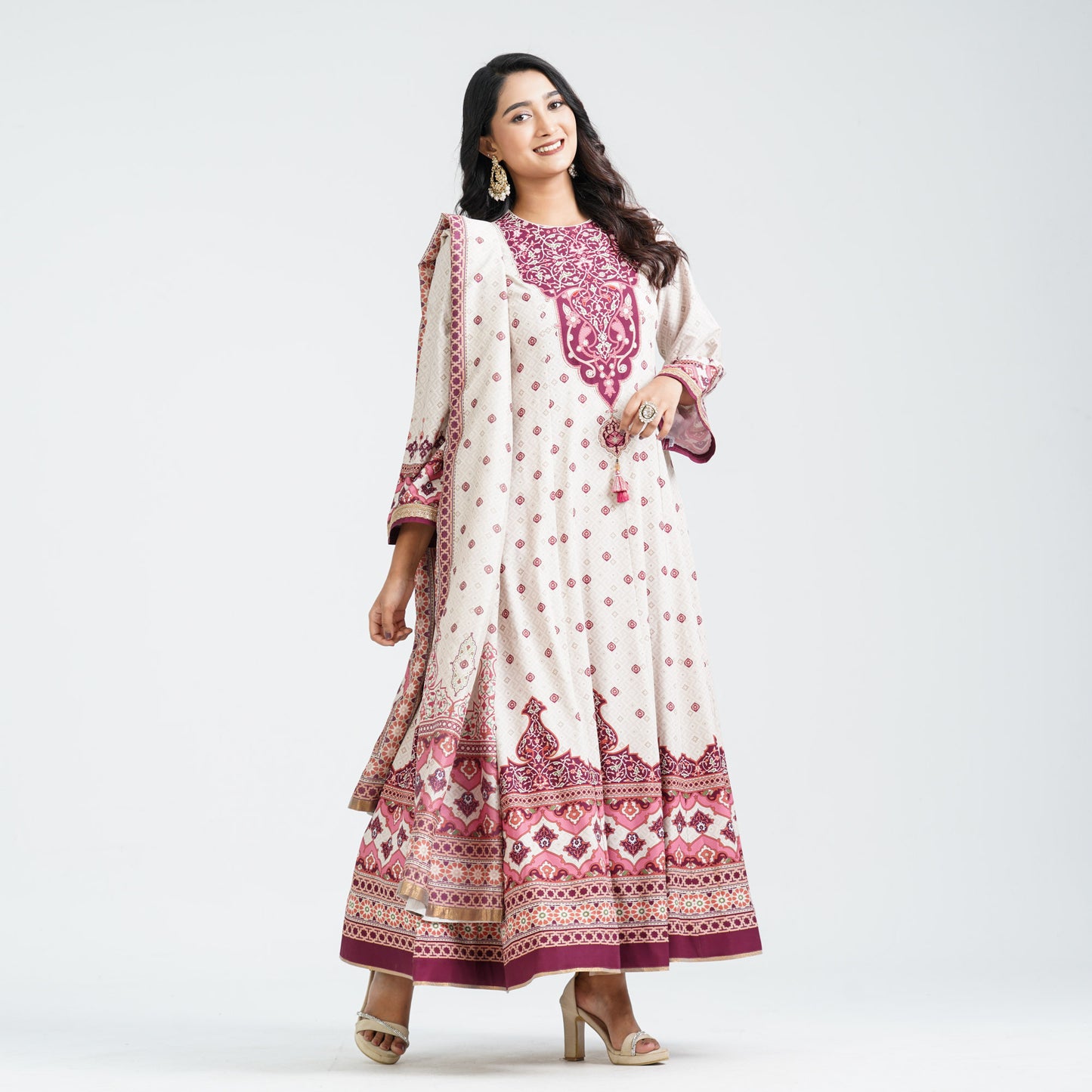 Women’s Embroidered Burgundy Silk Gown