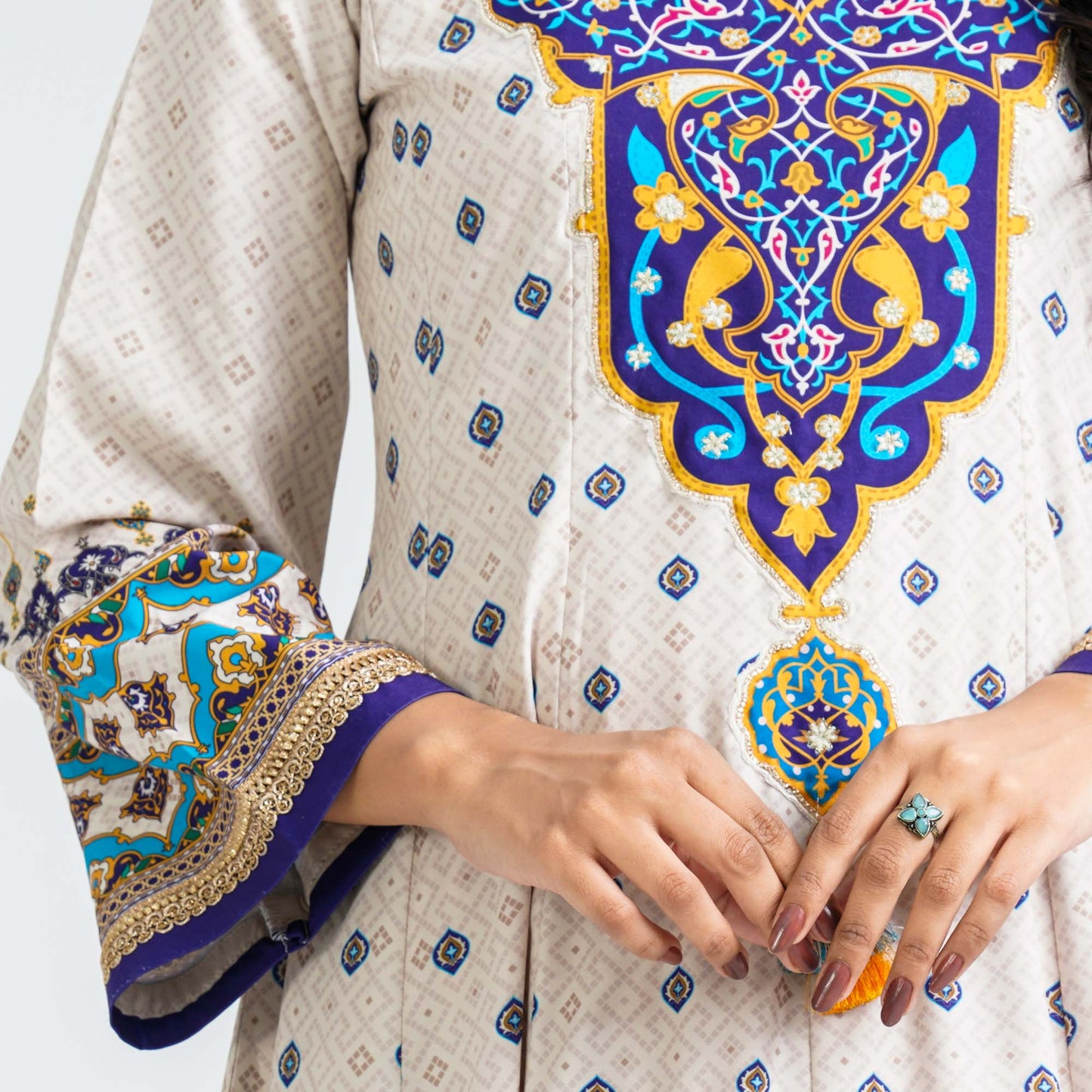 Women’s Embroidered Blue Silk Gown