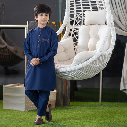 Boys Navy Embroidered Kabli