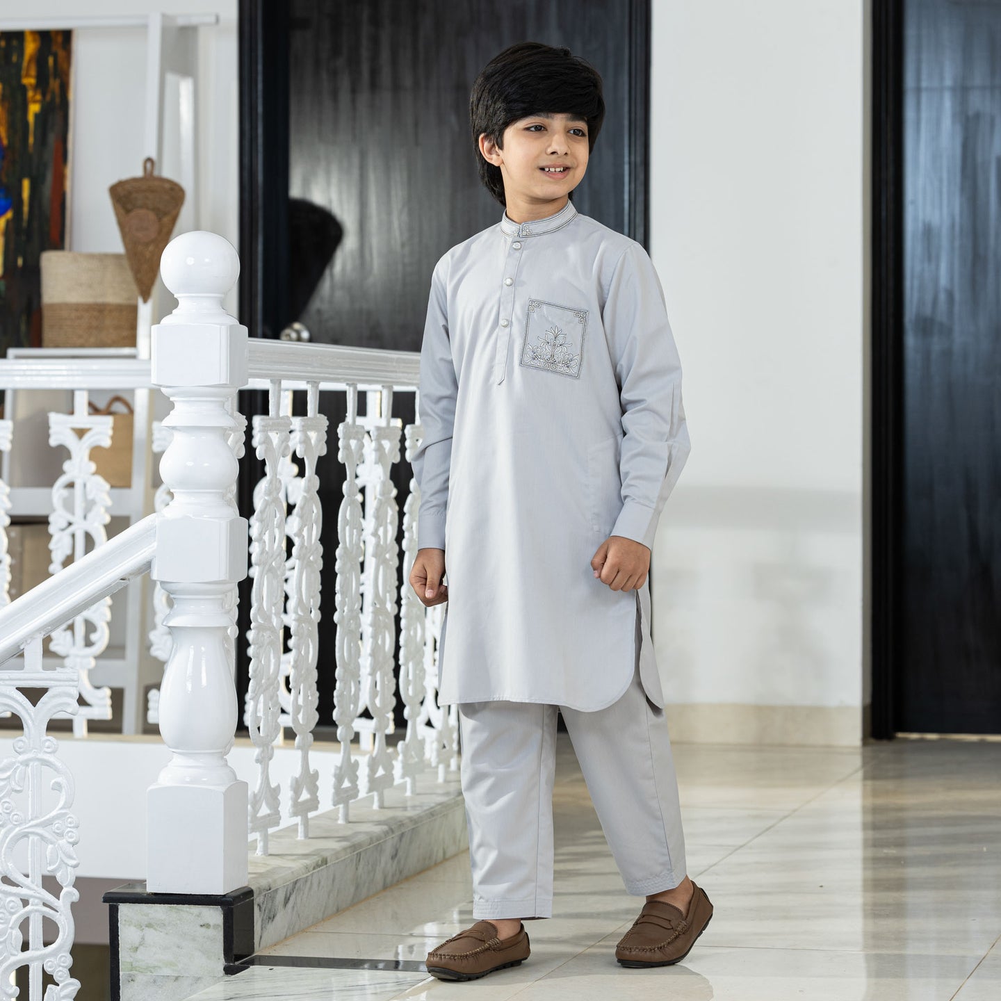 BOYS EMBROIDERY KABLI-GREY