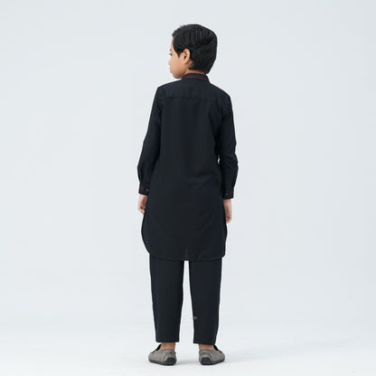 Boy's Black Linen Viscose Kabli