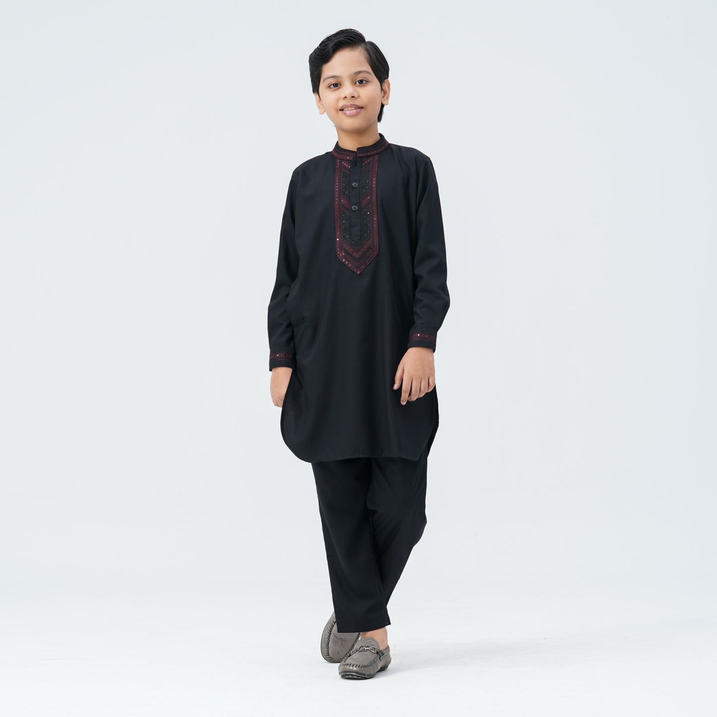 Boy's Black Linen Viscose Kabli
