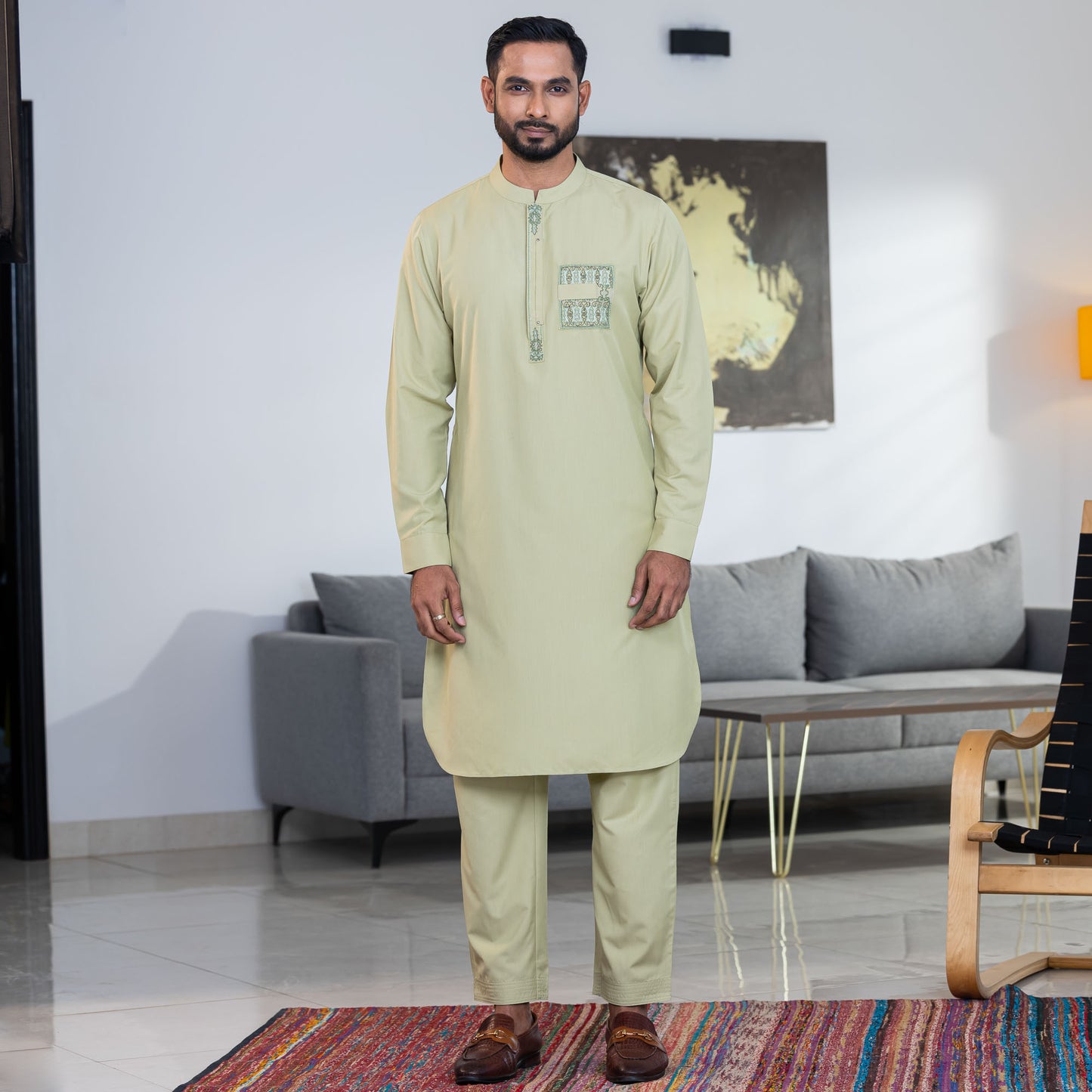 Mens Mint Embroidered Kabli Set