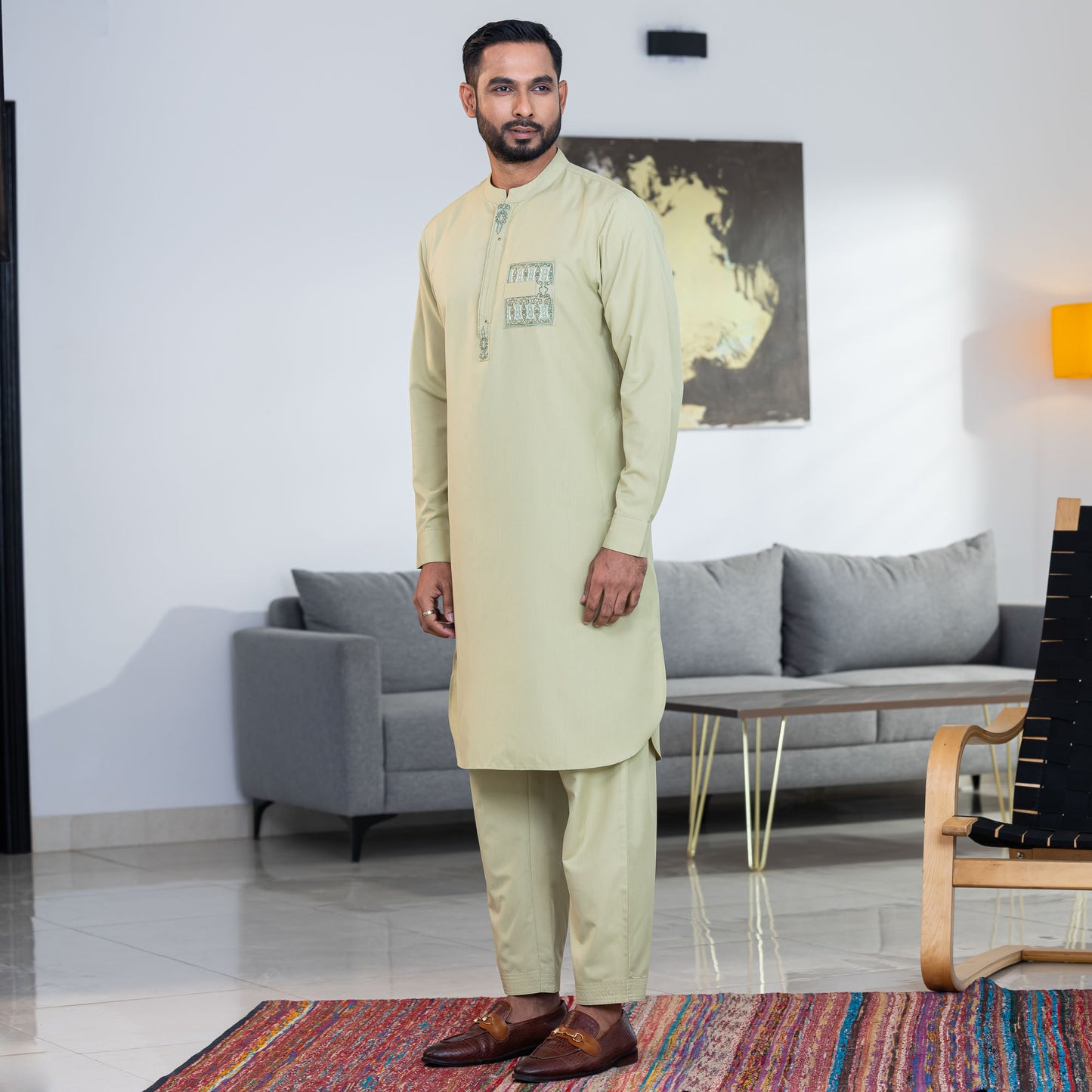 Mens Mint Embroidered Kabli Set