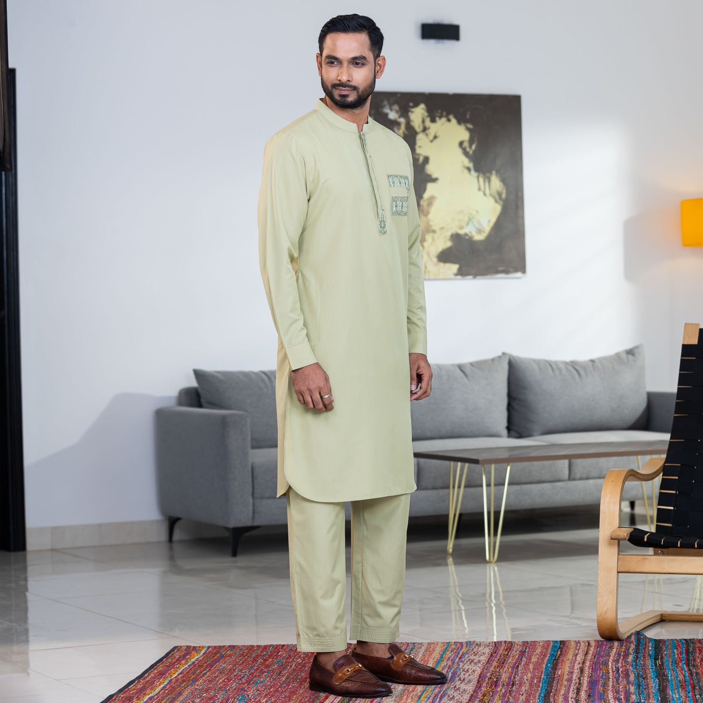 Mens Mint Embroidered Kabli Set